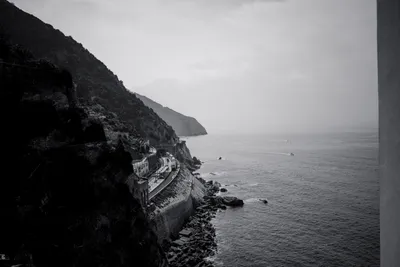 Coastal landscape in black and white