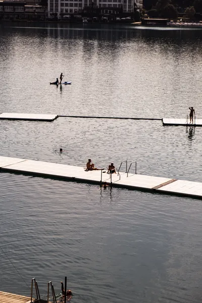 Swimming platforms on a lake